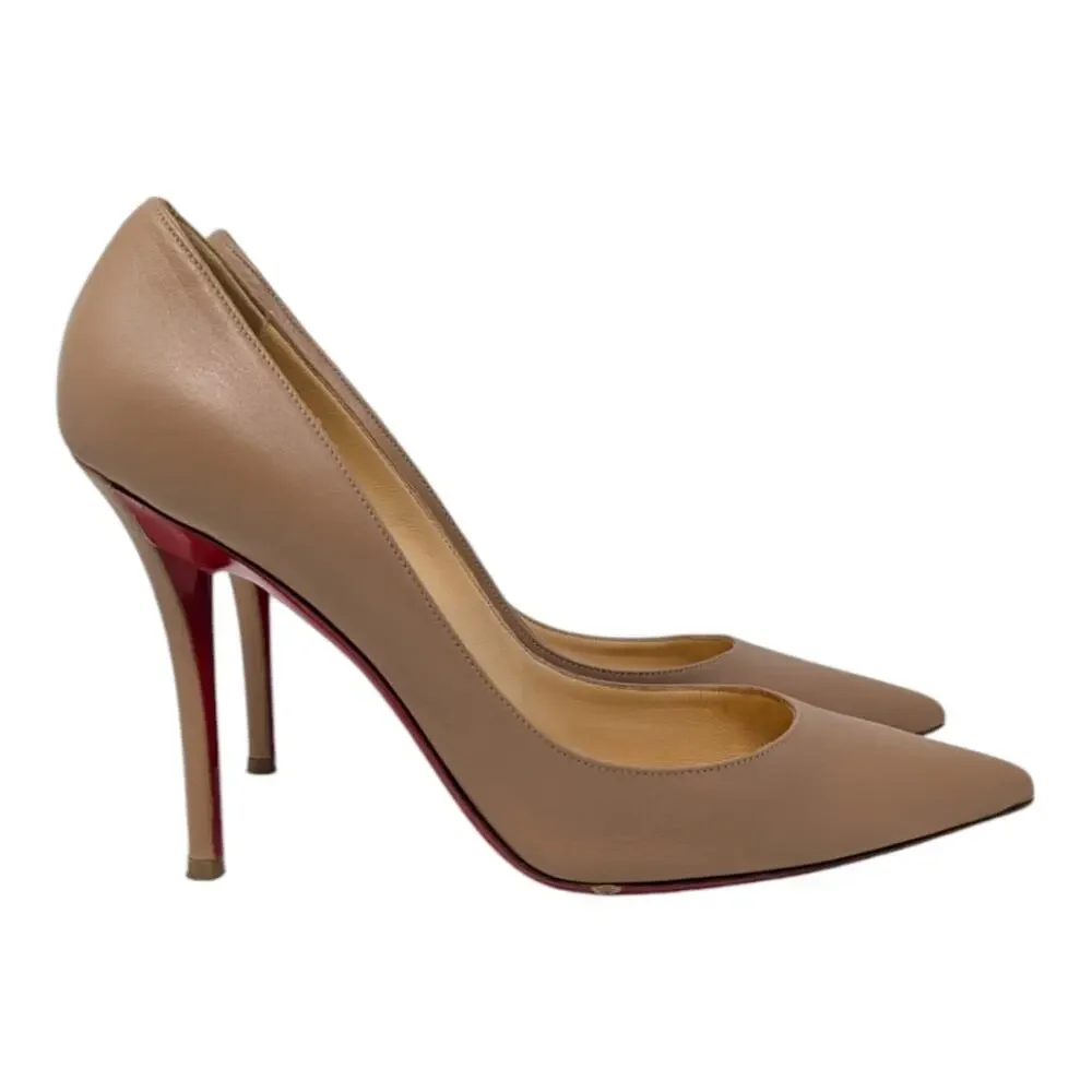 Christian Louboutin Apostrophy 100 Pointed Toe Pump Nude Beige Leather 39 | 8.5